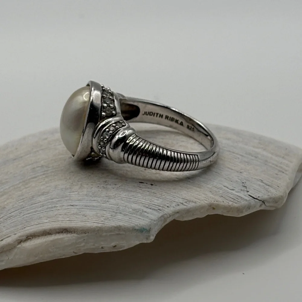 Judith Ripka Mother of Pearl Diamonique CZ Sterling Silver Ring Size 10 Bold - Picture 4 of 12